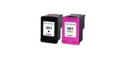 Complete set of 2 Remanufactured HP 901 Black and Colours  Inkjet Cartridge